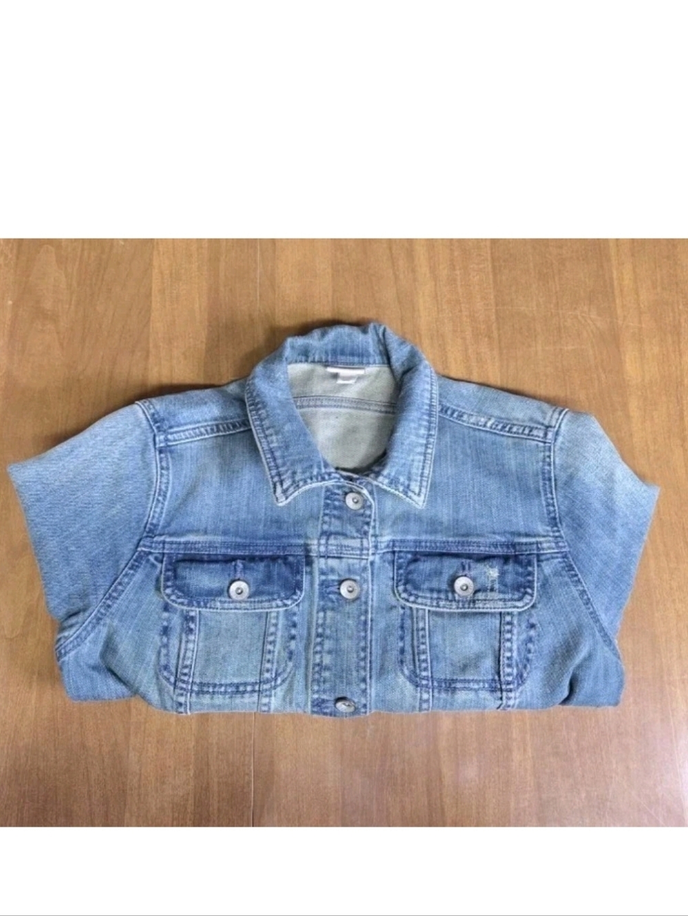 Merona Womens Denim Faded Distressed Blue Classic Jean Jacket Small - Picture 10 of 10